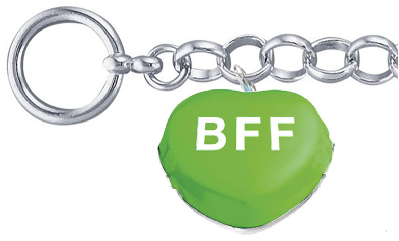 Sweethearts Green BFF (Best Friend Forever) Sterling Silver Toggle Clasp Bracelet.