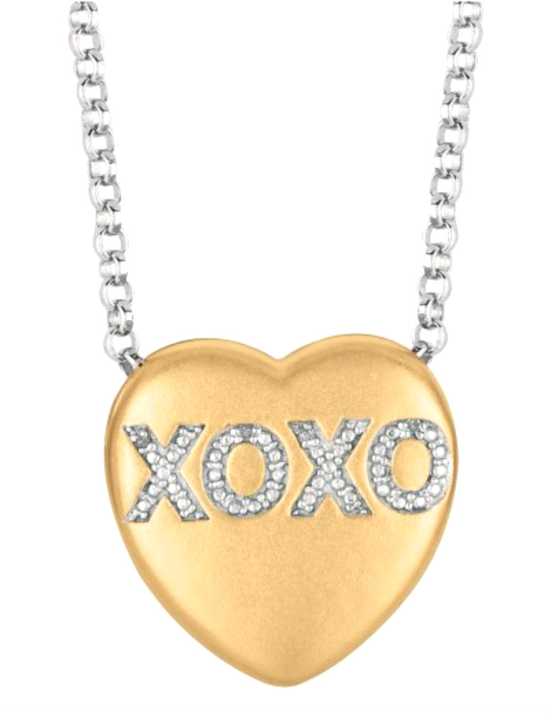 Diamond XOXO Gold Plate Sterling Silver Heart Necklace is Adjustable from 16 to 18 inches.