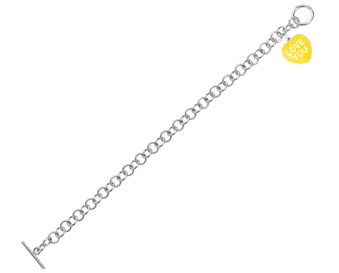 Yellow Love You Heart Charm Bracelet 7.25"