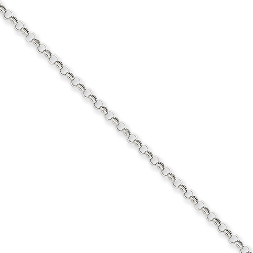 1.5 mm 14k White Gold Hollow Belcher Rolo Chain enlarged view.