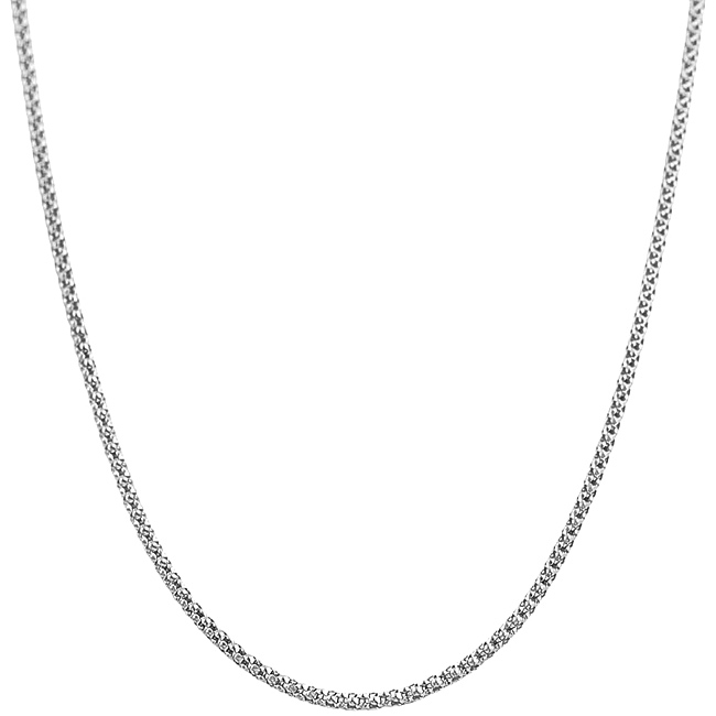 1.5 mm 14k white gold hollow popcorn chain, enlarged view.