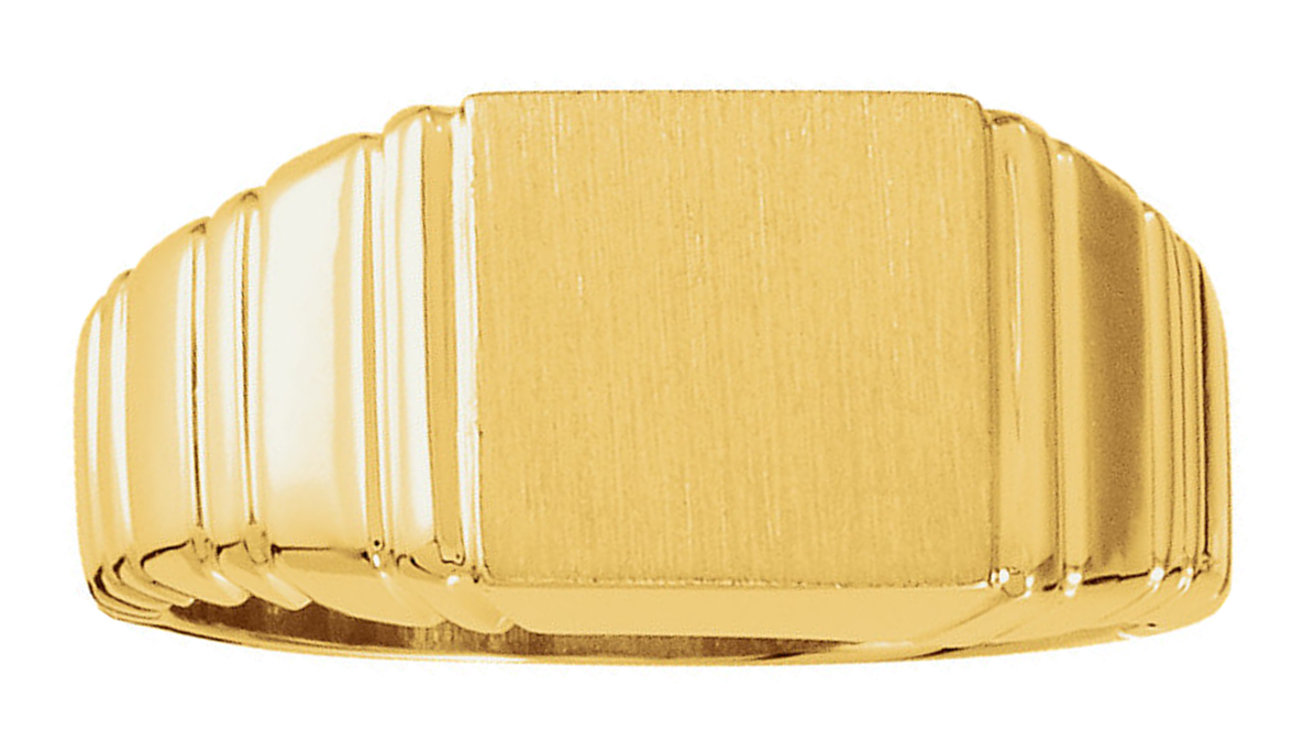 18k yellow gold rectangle signet ring with satin brushed top.