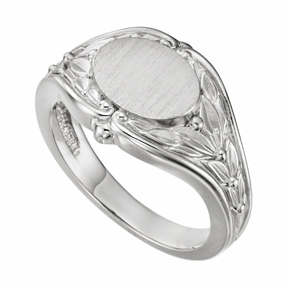 Women's Oval Floral Embossed Signet 10.2mm Sterling Sliver