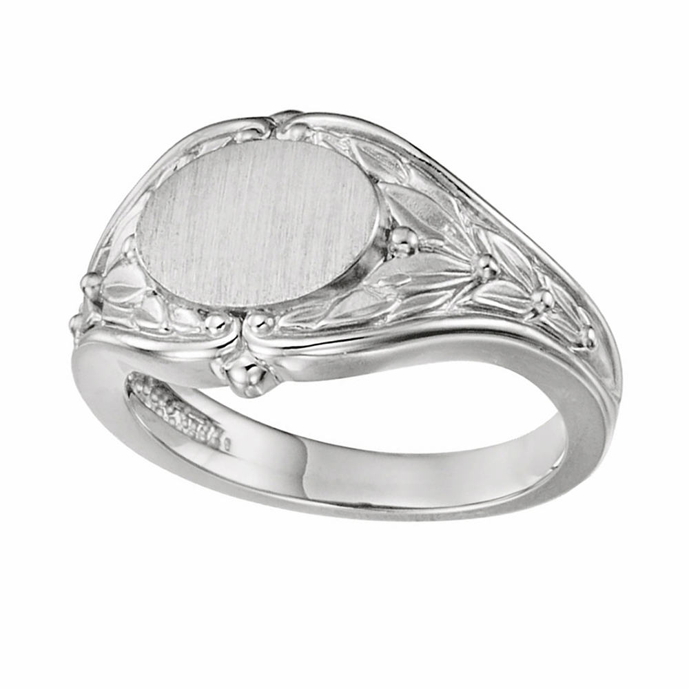 Women's Oval Floral Embossed Signet 10.2mm Sterling Sliver