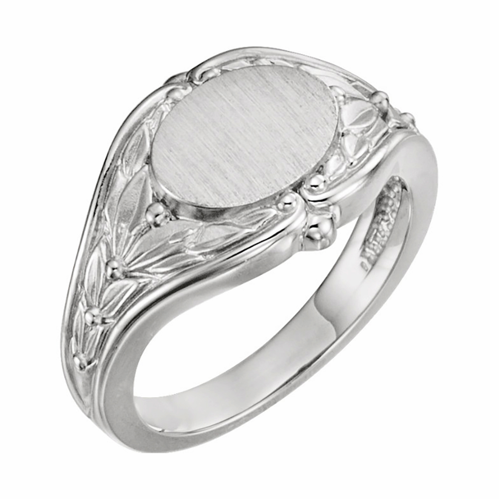 Women's Oval Floral Embossed Signet  10.2mm Sterling Sliver