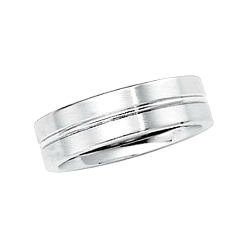 Satin Finish Grooved 6mm Comfort Fit 18k White Gold Band 