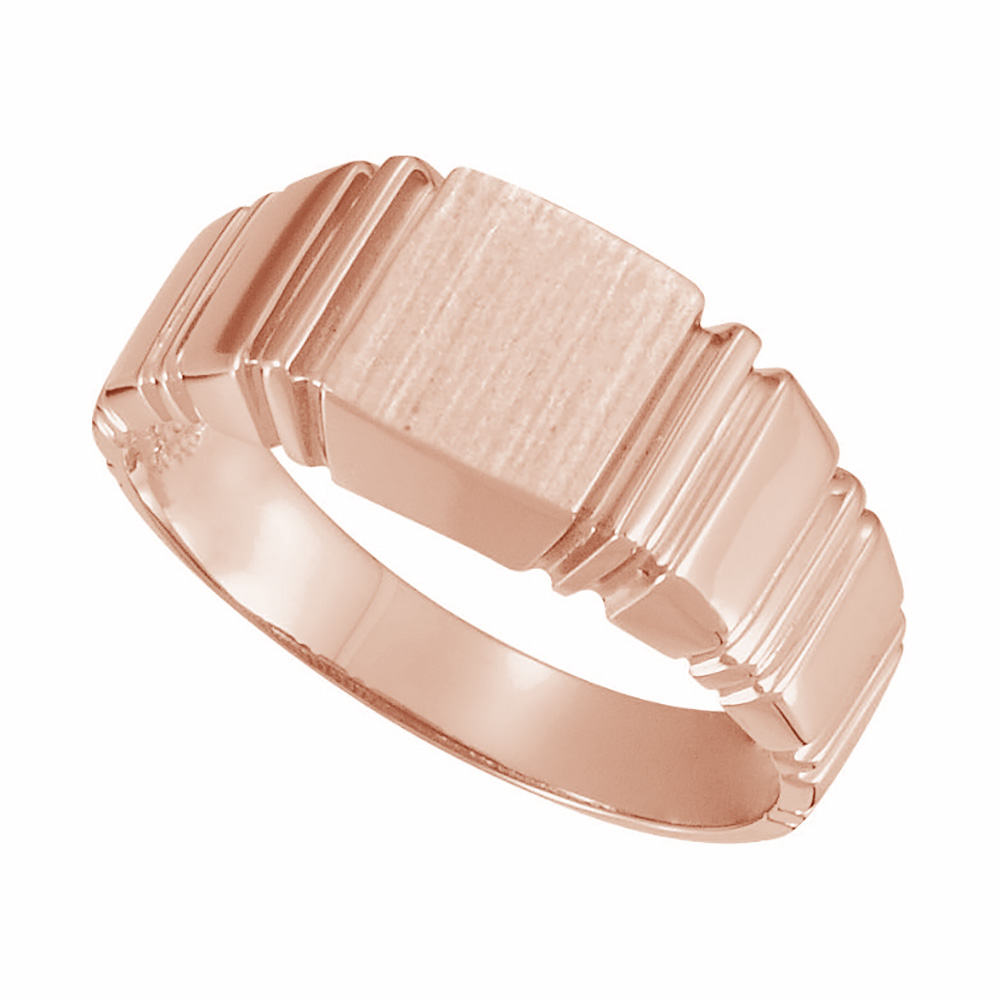 Grooved 9mm Square Signet Ring, 10k Rose Gold