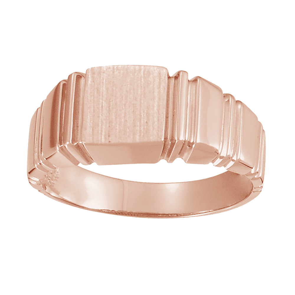 Grooved 9mm Square Signet Ring, 10k Rose Gold