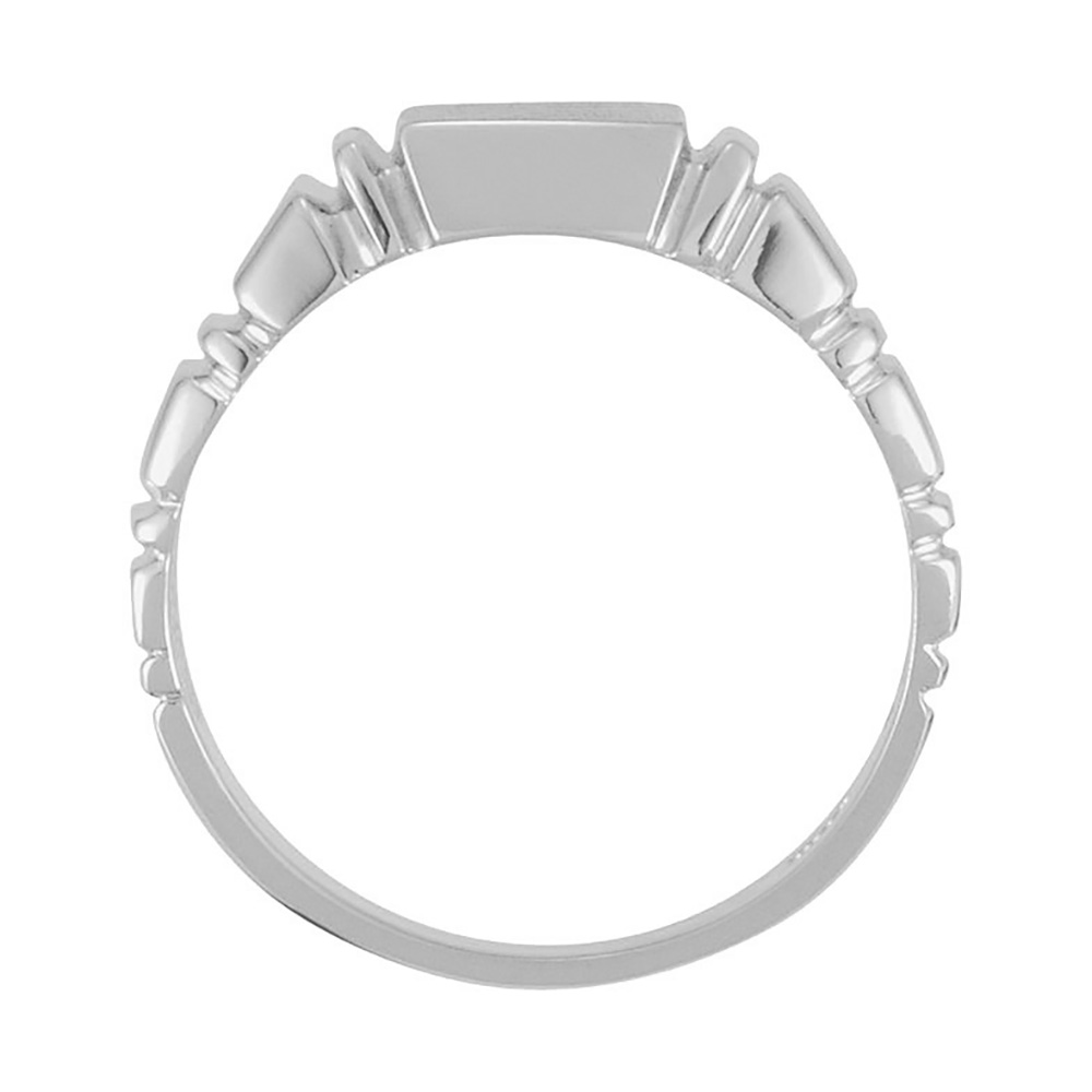 Grooved 9mm Square Signet Ring, Rhodium-Plated 14k White Gold