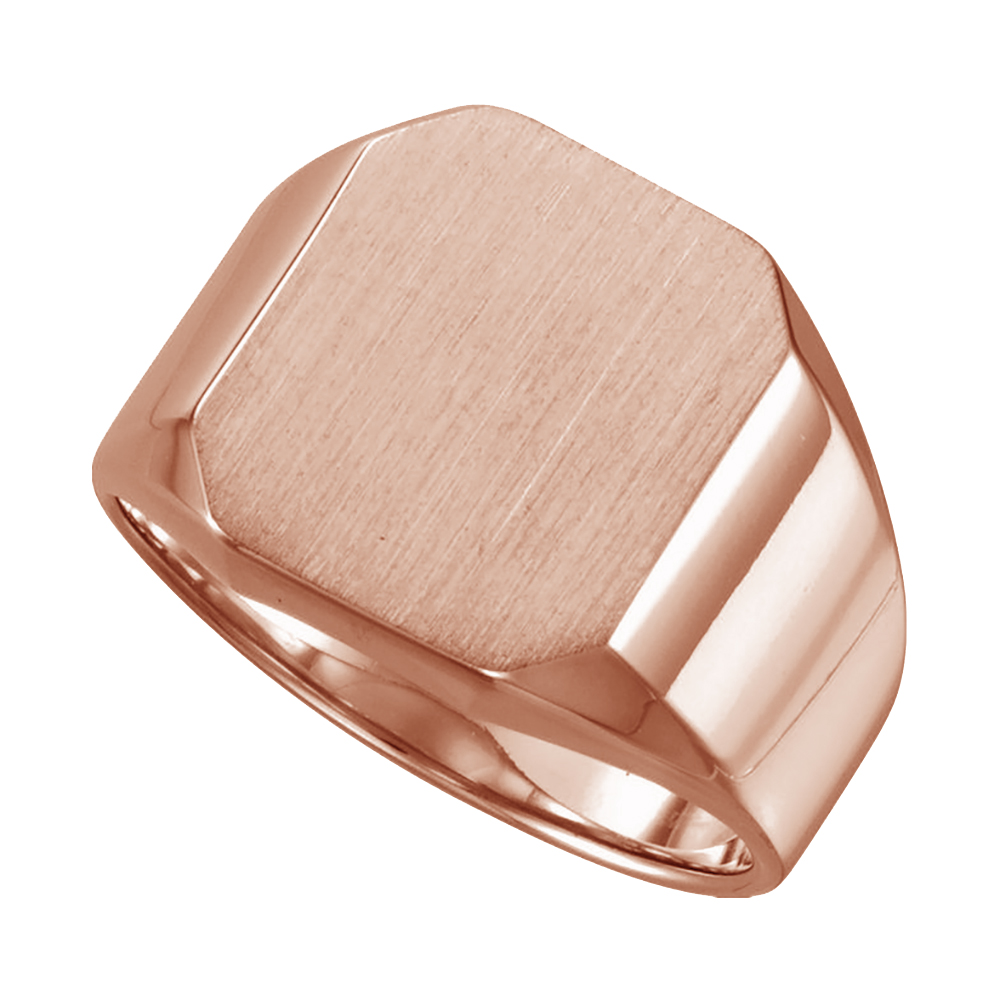 Men's Satin Brushed Signet Ring, 10k Rose Gold (14X12mm)