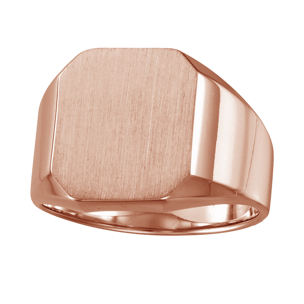 Men's Satin Brushed Signet Ring, 10k Rose Gold (14X12mm)