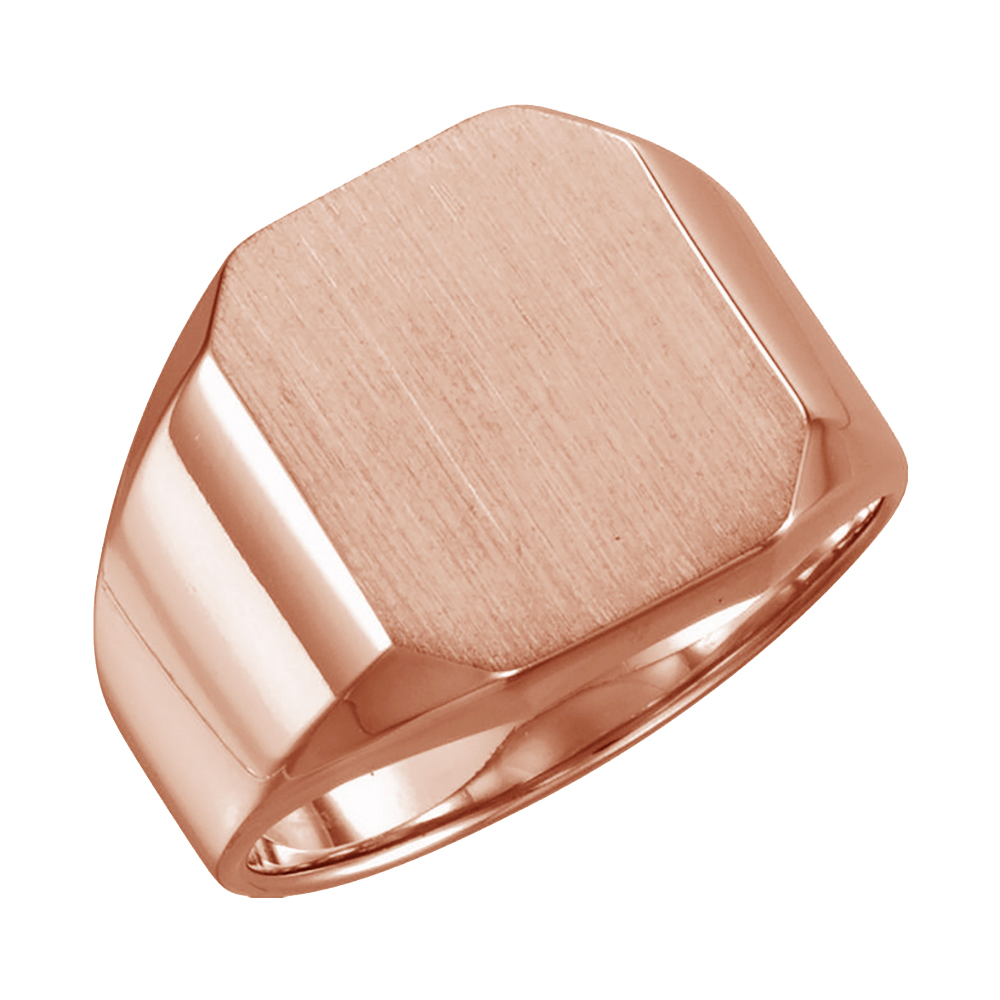 Men's Satin Brushed Signet Ring, 14k Rose Gold (14X12mm)