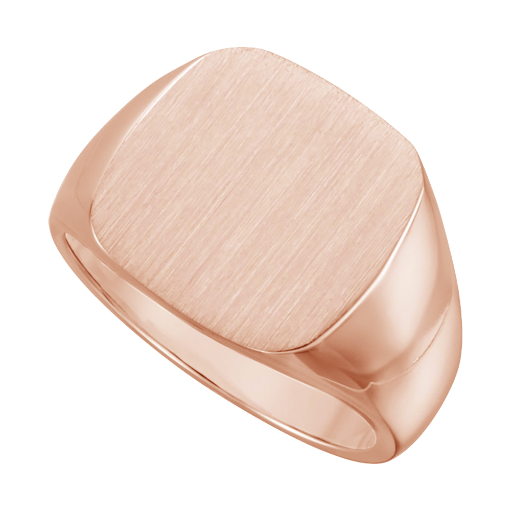 Men's Signet Ring with Brush Top Finish, 10k Rose Gold (20X20mm)