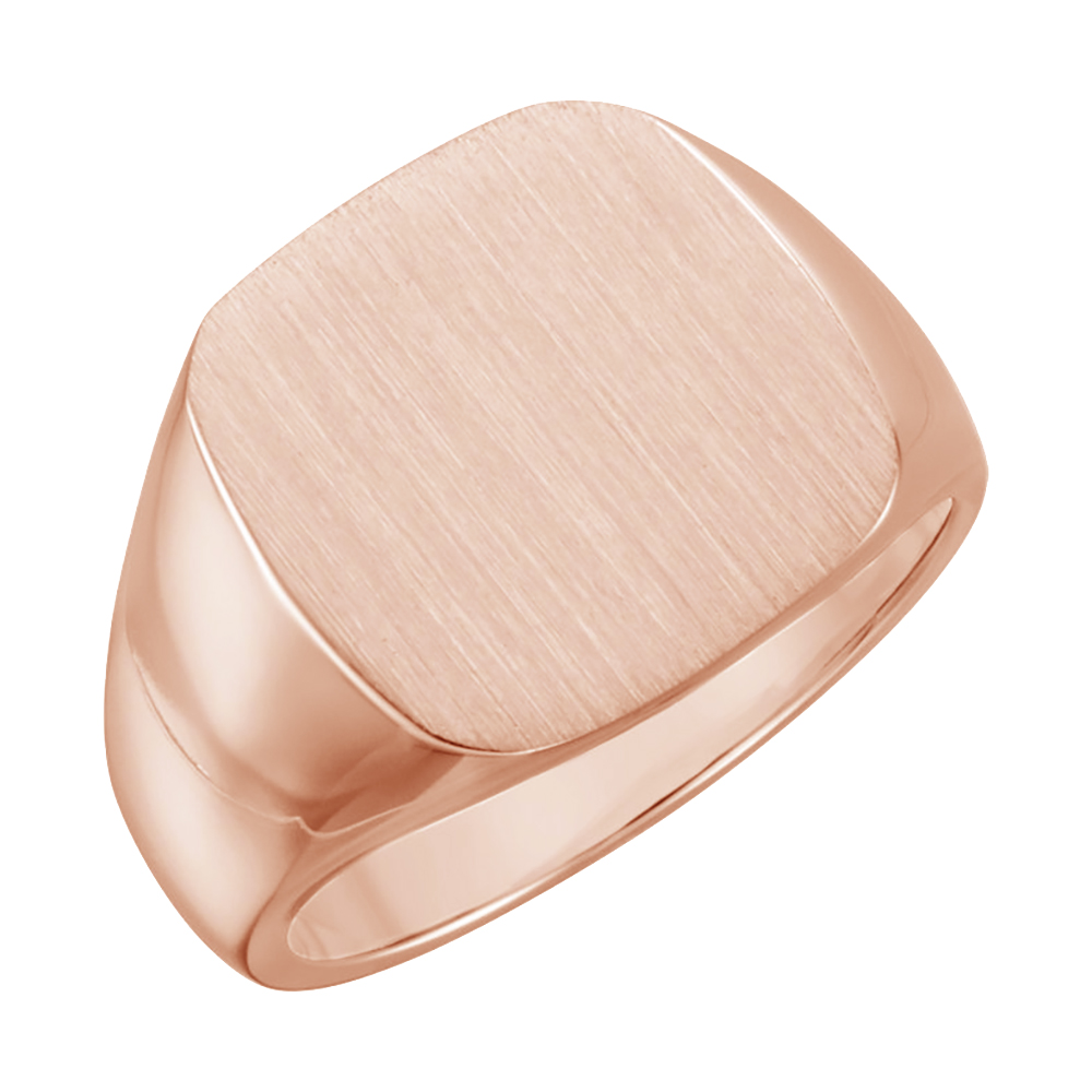 Men's Signet Ring with Brush Top Finish, 10k Rose Gold (20X20mm)