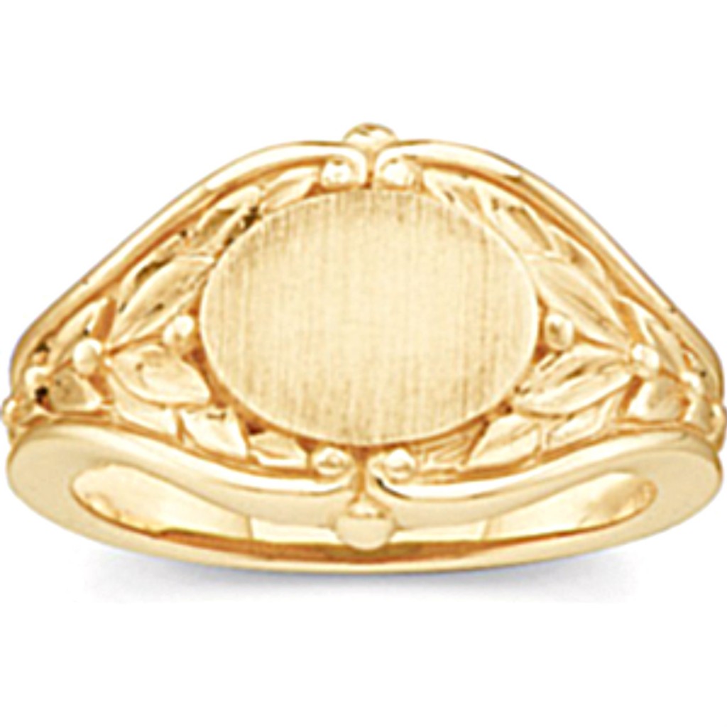 Open Back Oval Leaf Design Signet Ring, 10.2mm 10k Yellow Gold