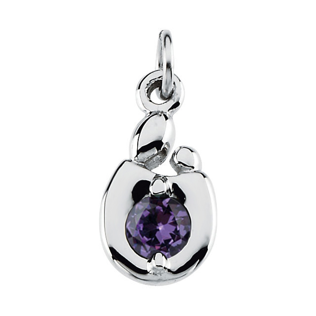 High polished 14k white gold created Alexandrite birthstone charm.