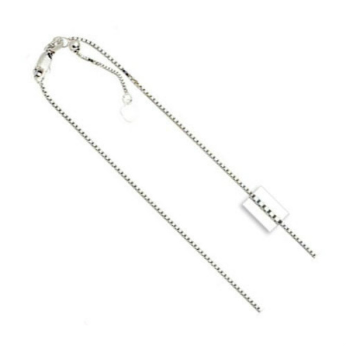 14k white gold adjustable box chain expands up to 22 inches and down to 16 inches.