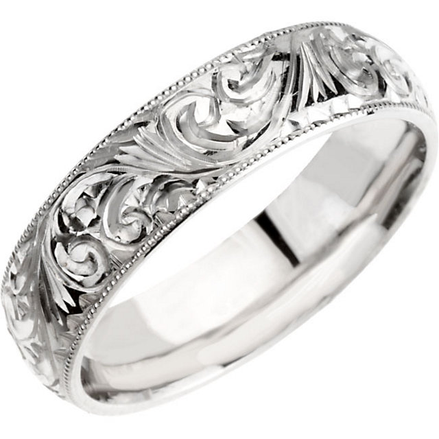 14k White Gold Embossed Bead Edge Ring. 