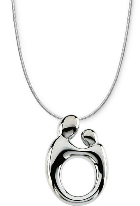 Mother and Child Necklace with Snake Chain