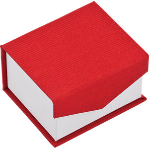 Red and white ring box with magnetic closure. 