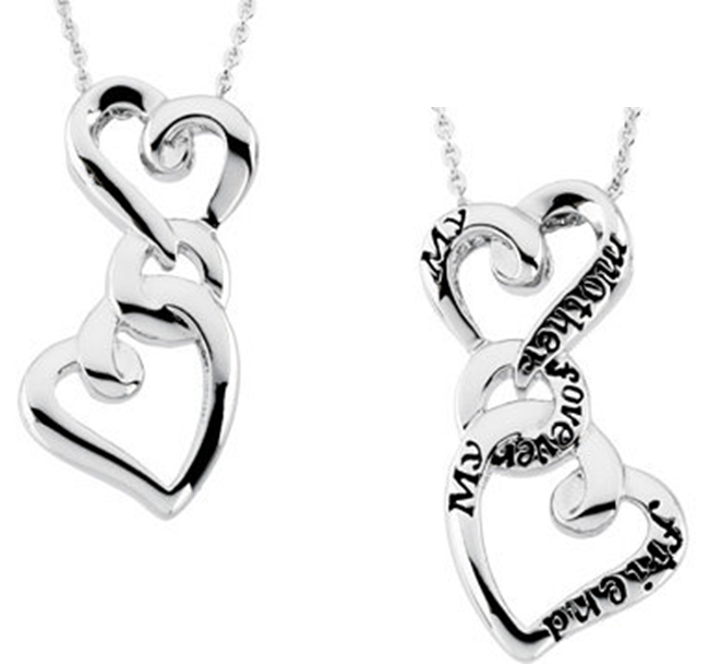 Rhodium plated sterling silver My Mother, My Friend, Forever, necklace with 18 inch sterling silver diamond cut cable chain.