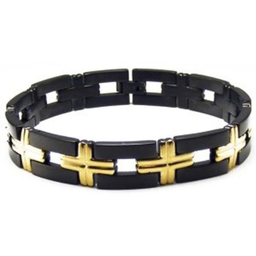 Titanium black and gold Christian cross bracelet,