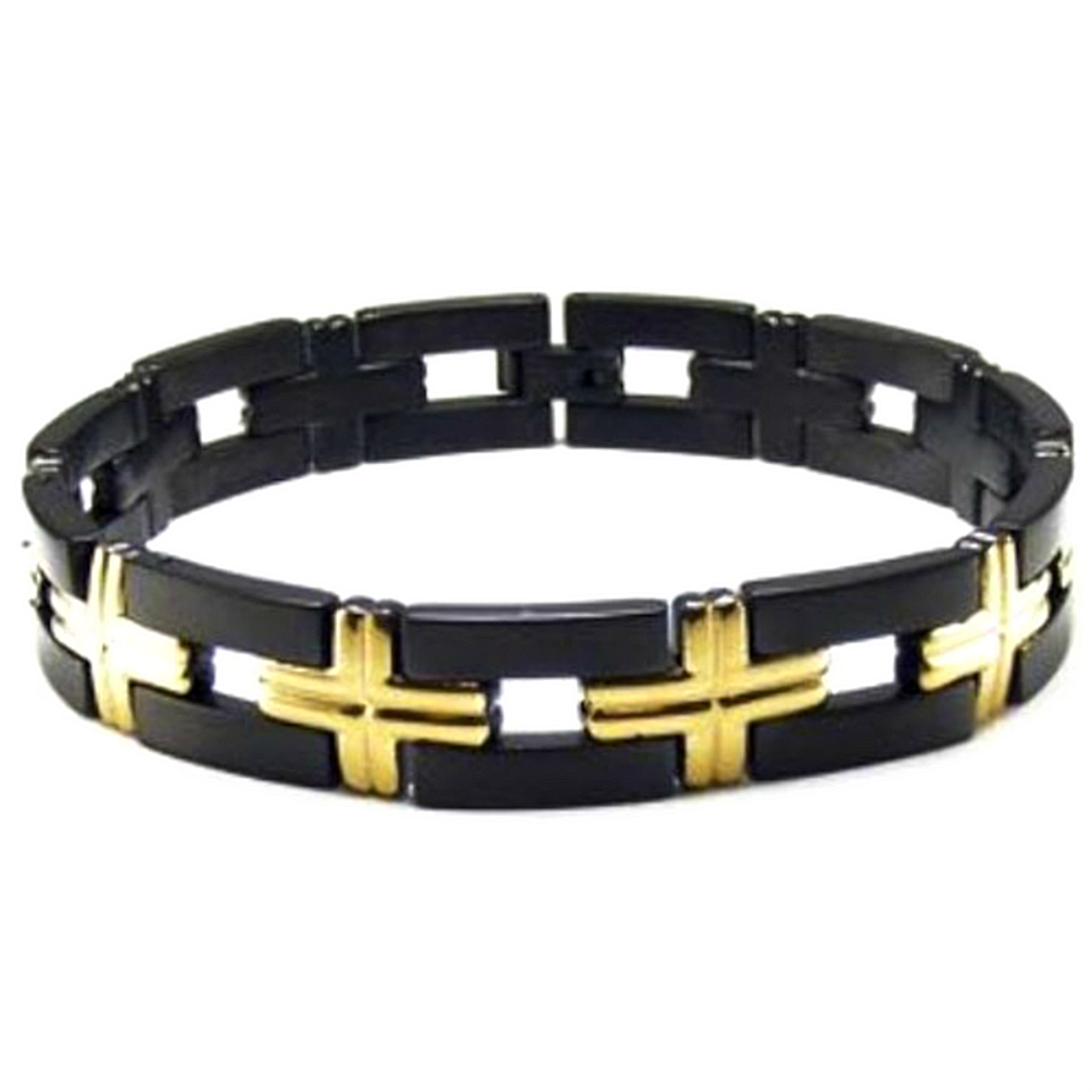 Black and Gold IP Titanium Cross Bracelet