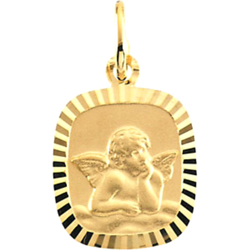 14k Yellow Gold Diamond-Cut Oval Angel Medal.