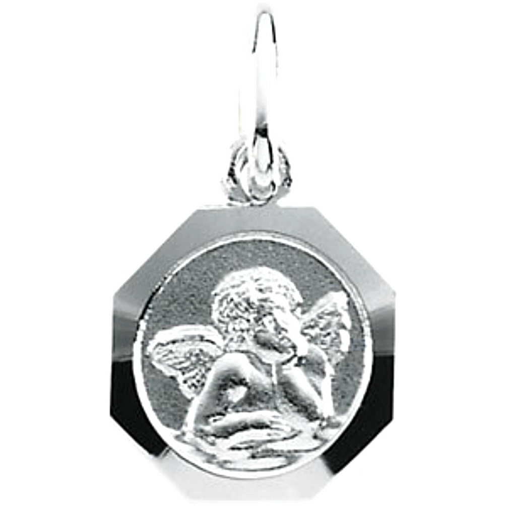 14k Octagon Shape White Gold Archangel Raphael Charm or Petite Pendant.