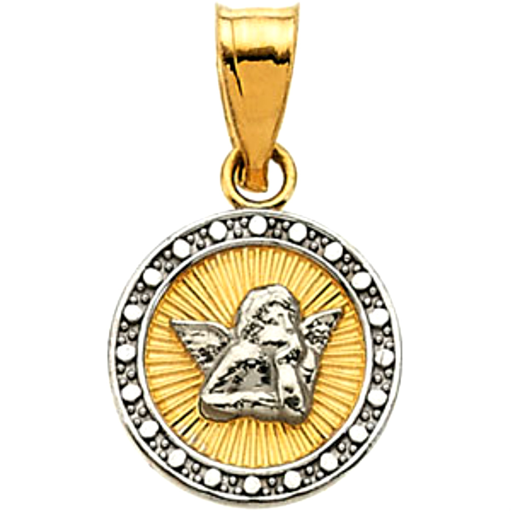 14k yellow and white gold angel medal featuring St. Raphael.