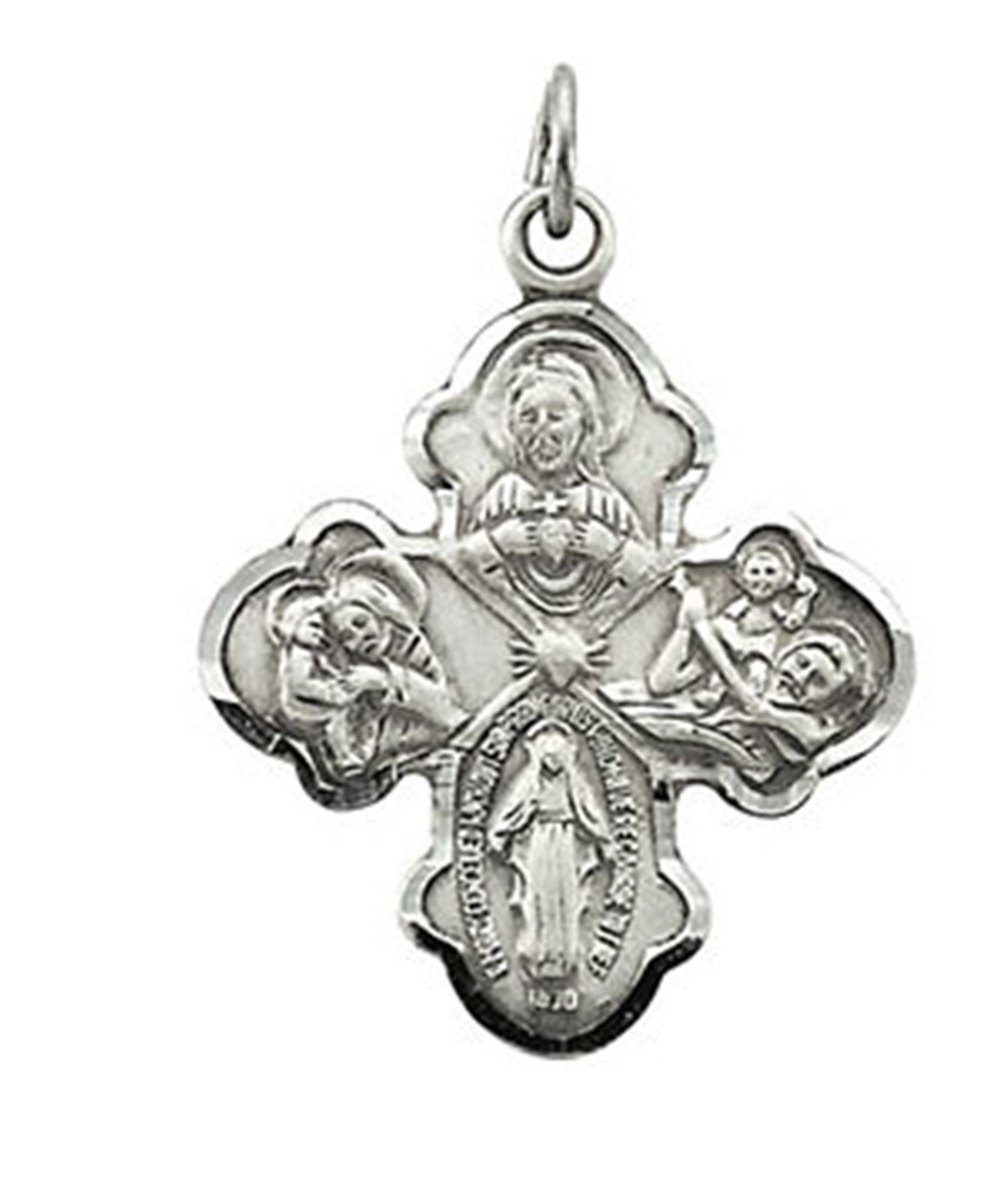 Sterling Silver Four-Way Cross Medal Necklace, 18