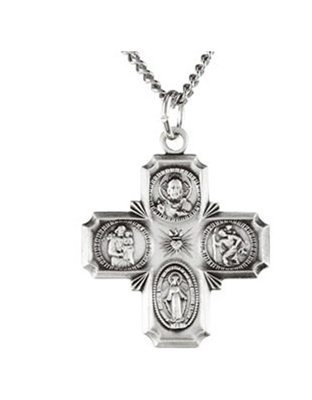 Sterling Silver Four-Way Cross Medal Necklace, 24