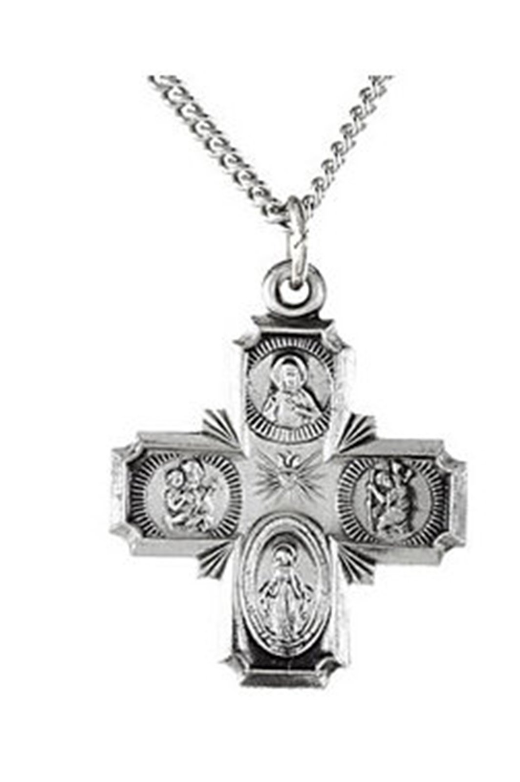 Sterling Silver Four-Way Cross Medal Necklace, 18