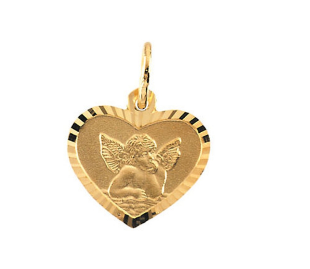 Girls Petite 14k Yellow Gold Angel Heart Medal or Charm (9X12 MM).