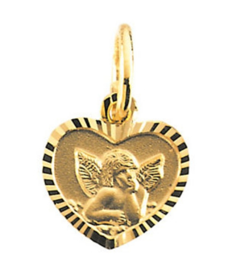 Girls Petite 14k Yellow Gold Angel Heart Medal or Charm (9X12 MM)