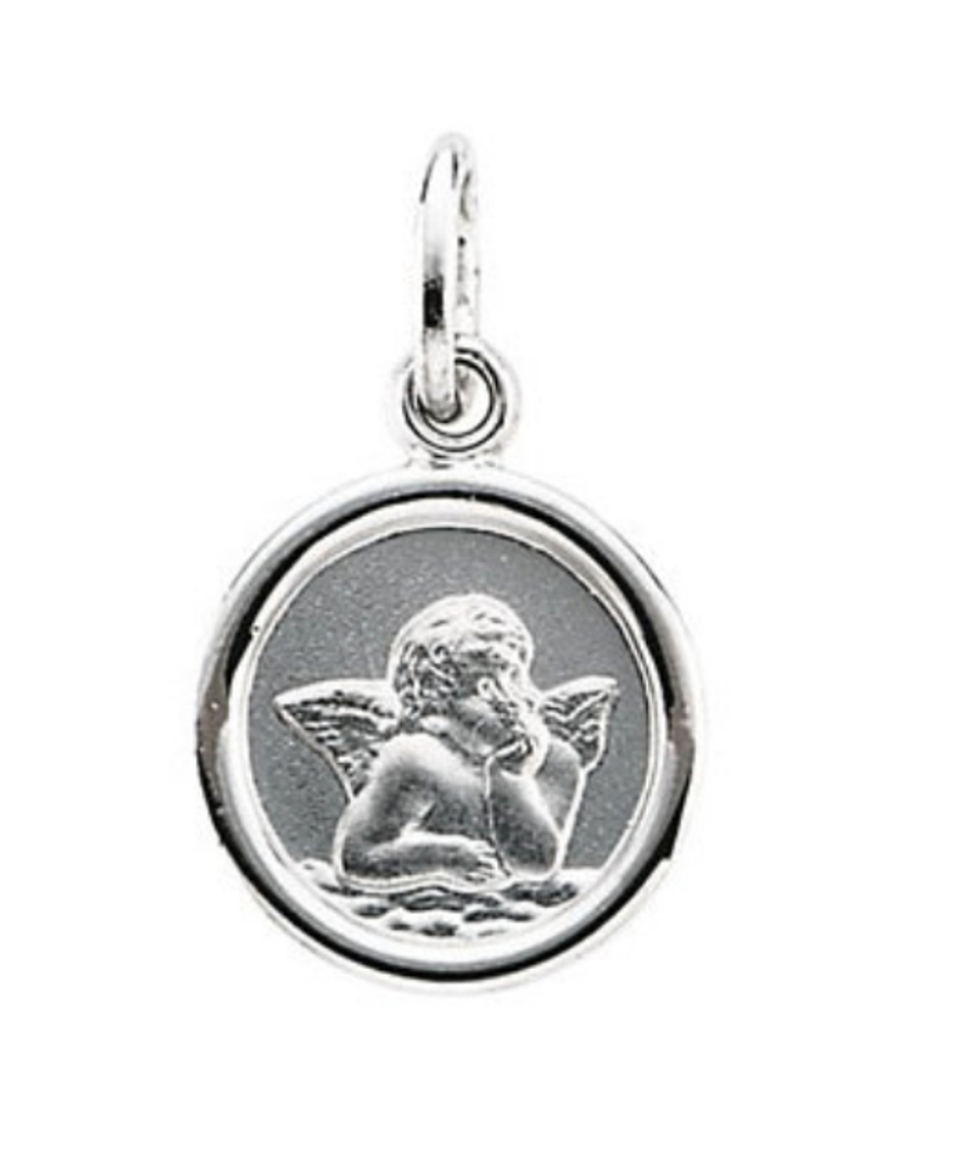 14k White Gold Round Angel Medal (10 MM).