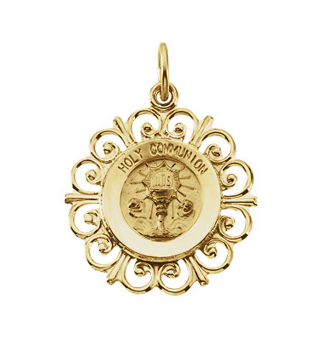 14k Yellow Gold Holy Communion Medal (20x18.5 MM).