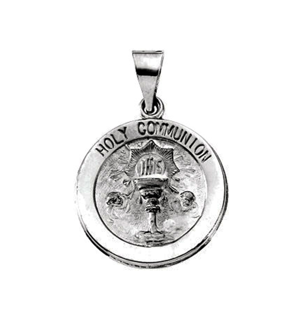14k White Gold Hollow Holy Communion Medal (18.5 MM).