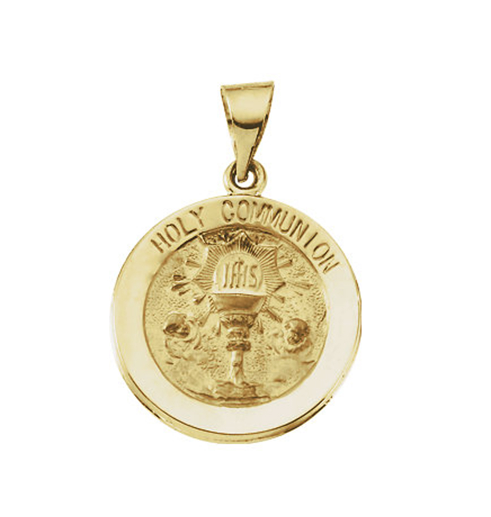 14k Yellow Gold Hollow Holy Communion Medal (18.5 MM).