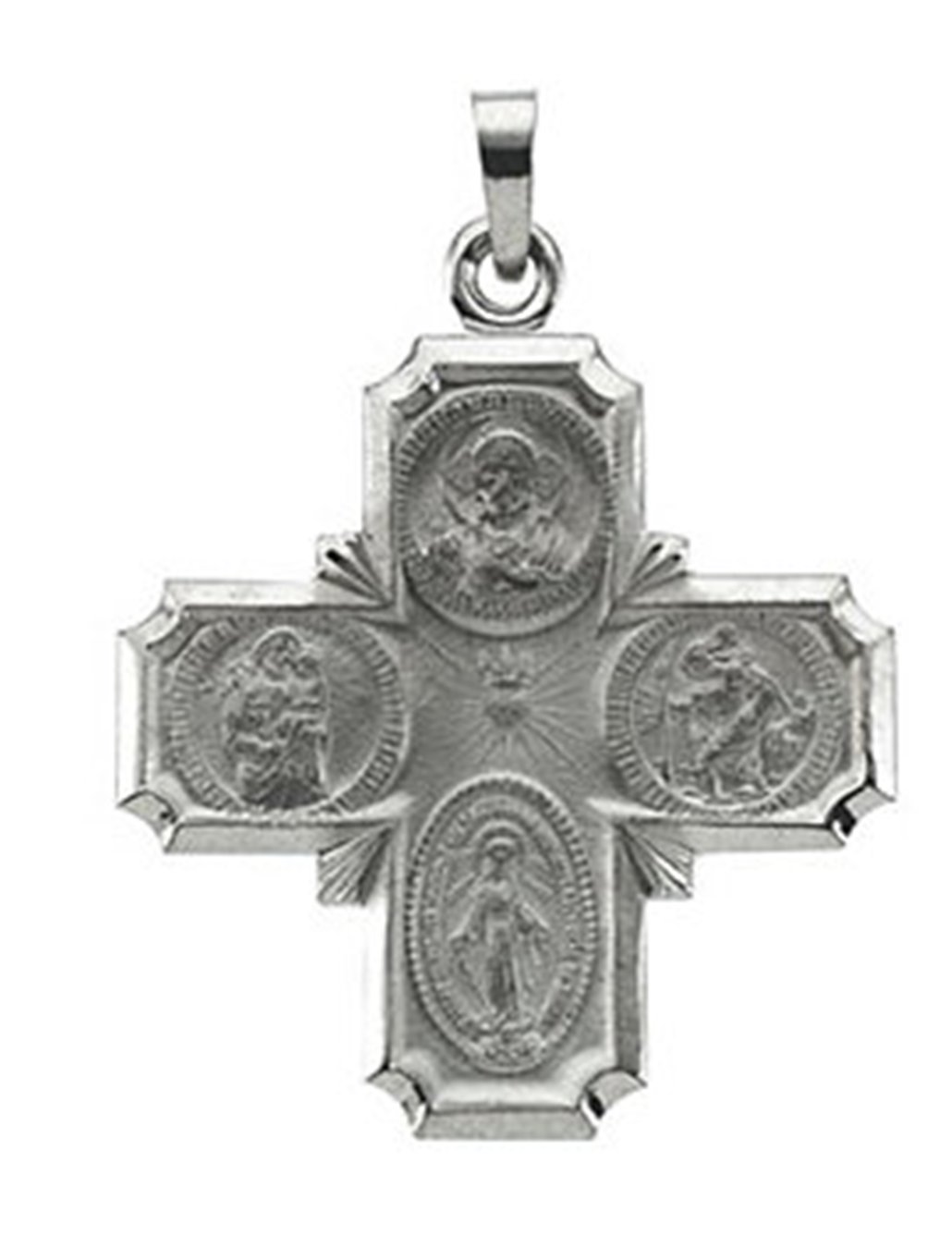 14k White Gold Four-Way Cross Medal (25x24 MM)