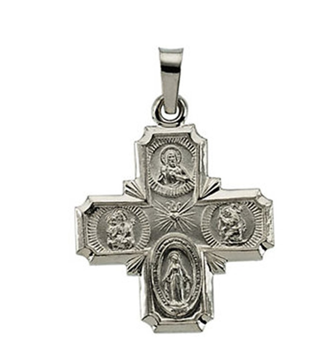 14k White Gold Four-Way Cross Medal (18x18 MM)