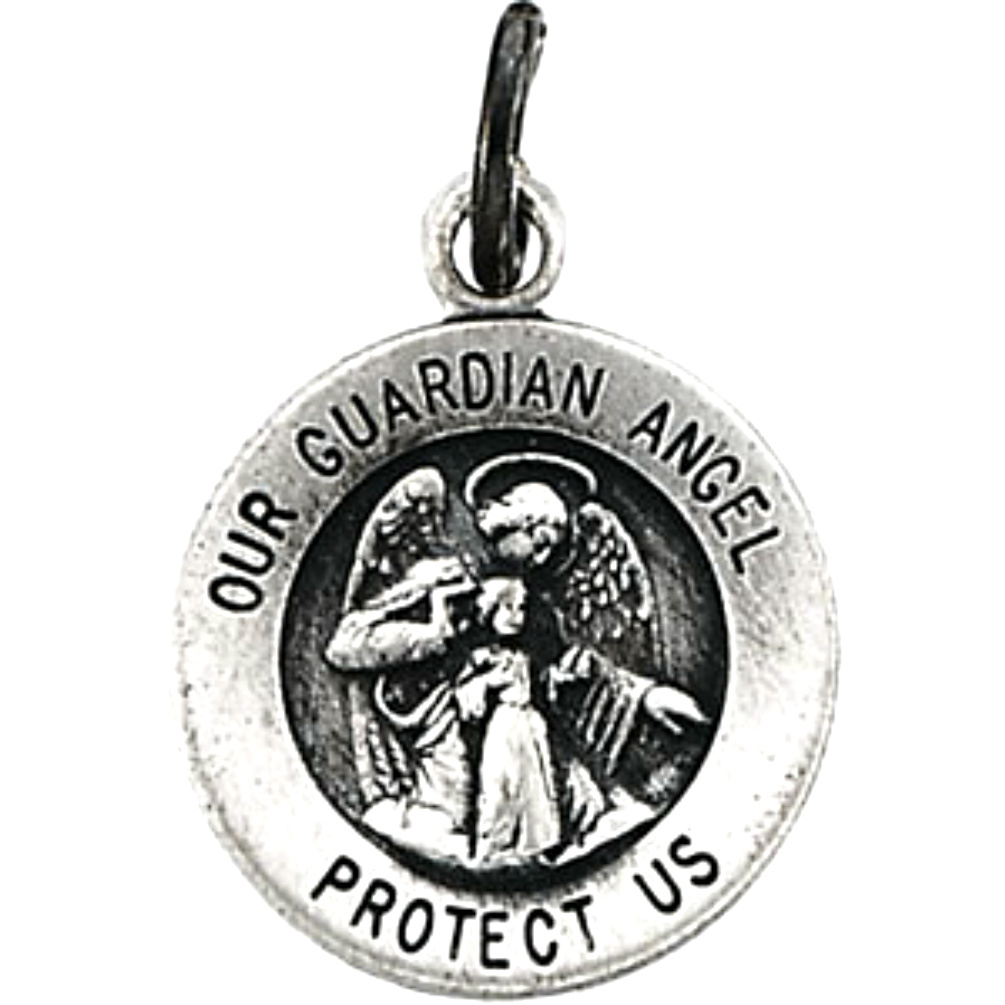 Our Guardian Angel Sterling Silver Medal, Round.