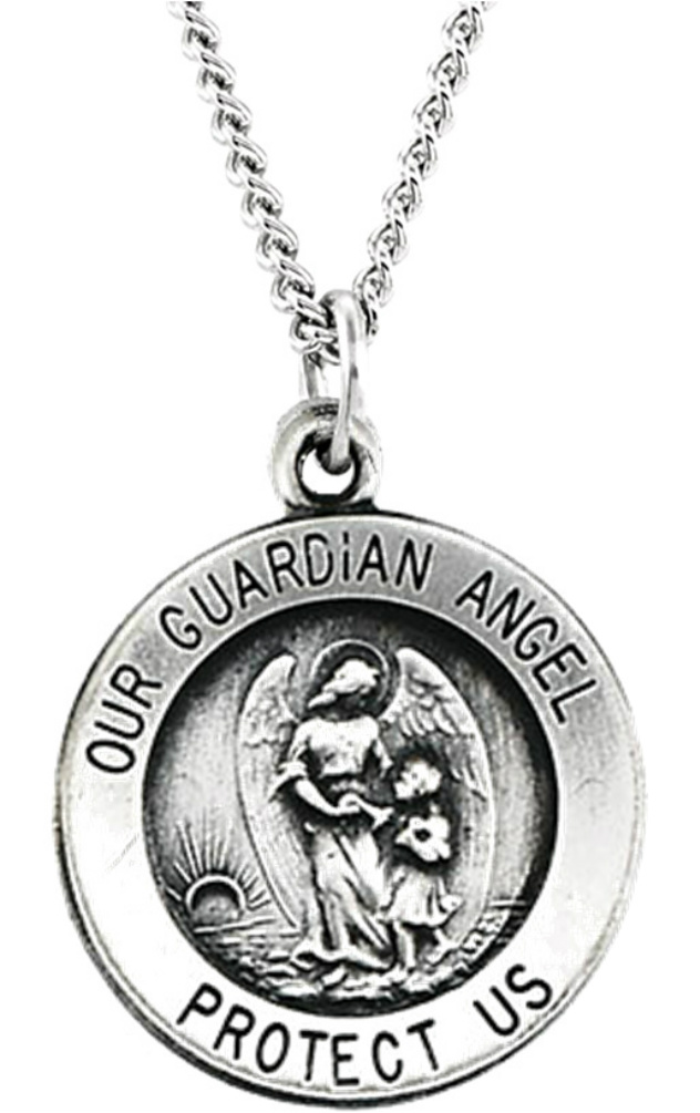 Guardian Angel Medal Necklace, Angel Walking with Child.