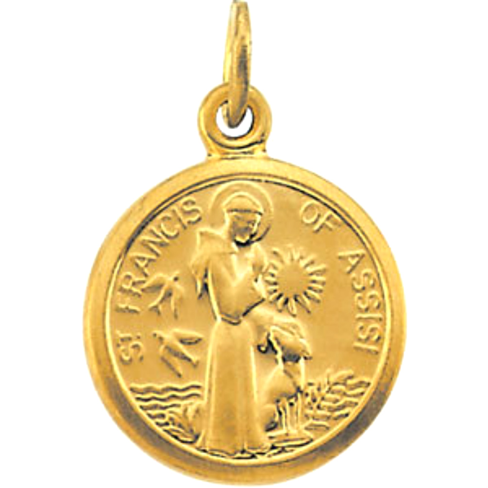 Petite Saint Francis of Assisi in 14k Yellow Gold.