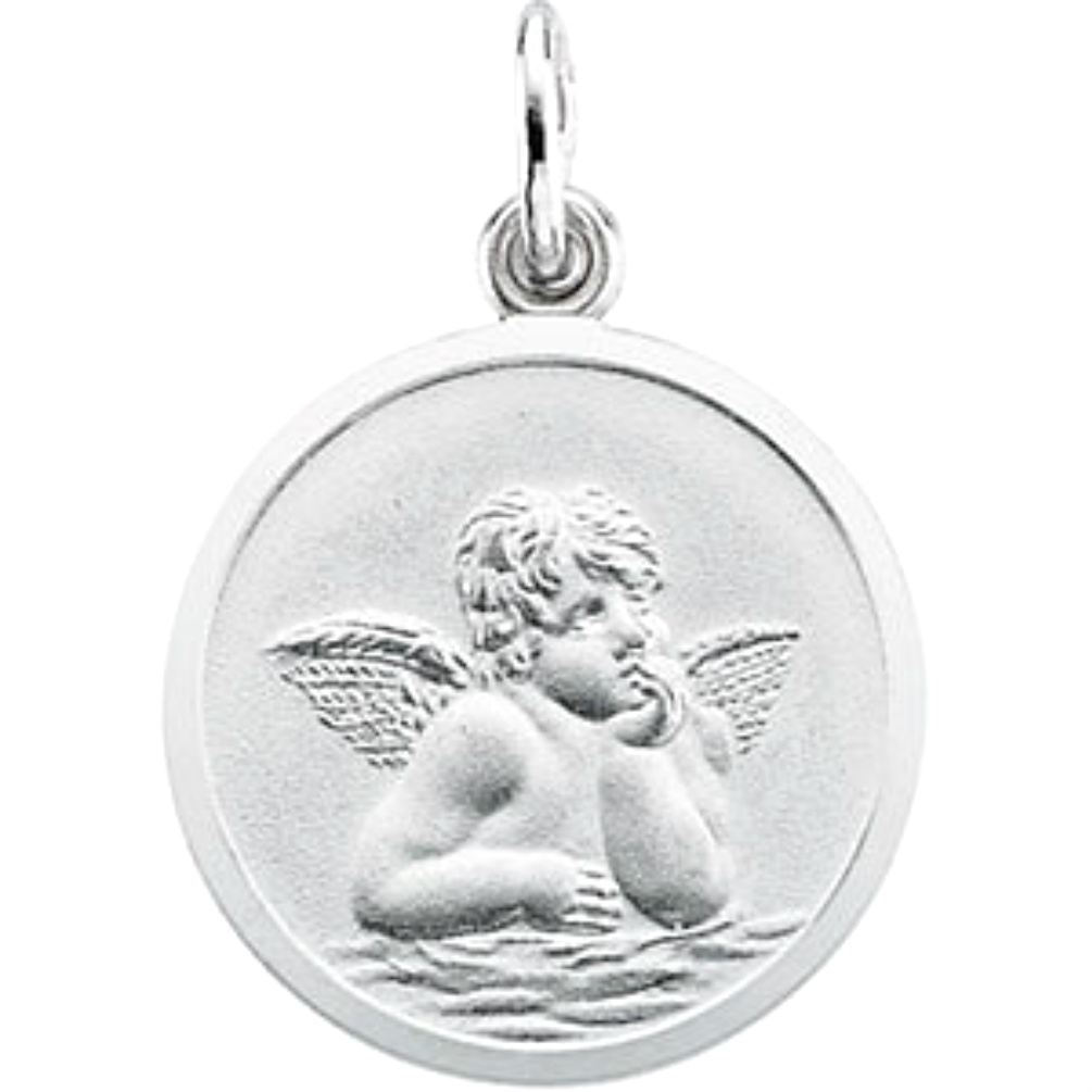 Round 14k White Gold St. Raphael Medal.