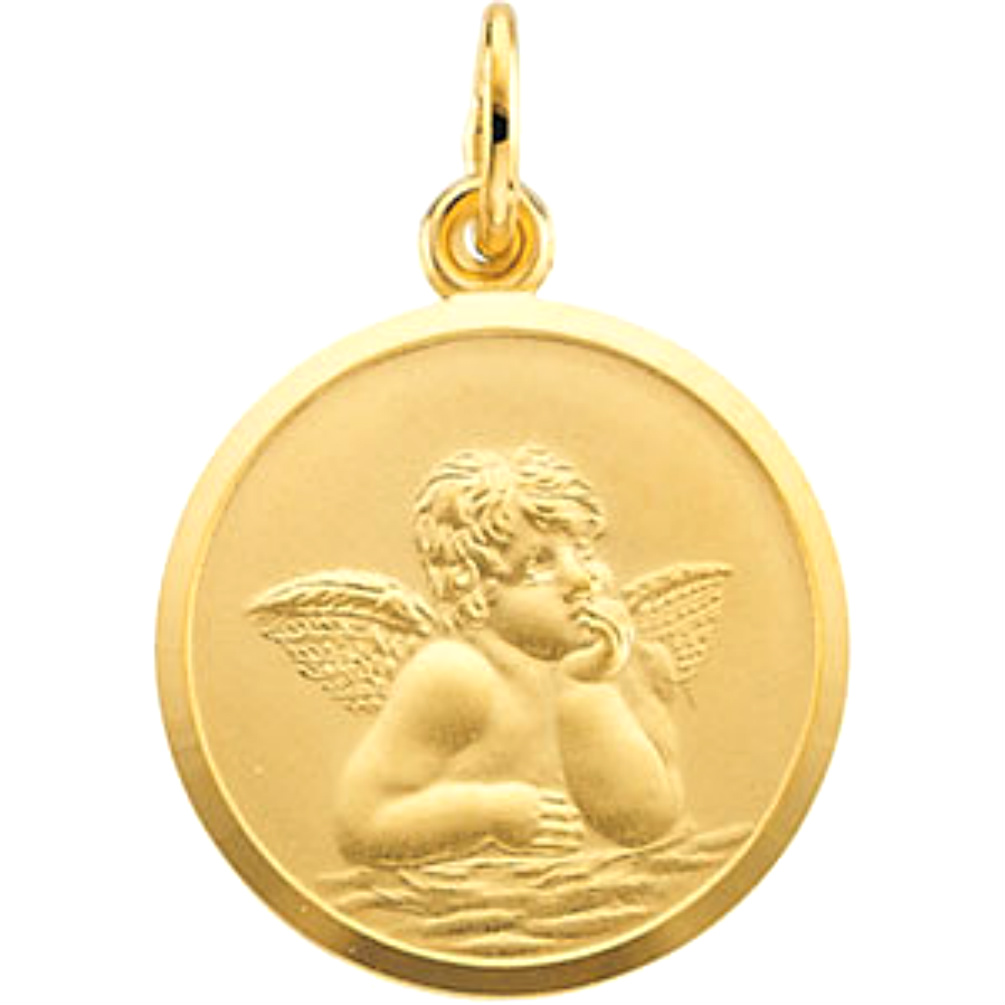 Round St. Raphael Medal in 14k Yellow Gold.