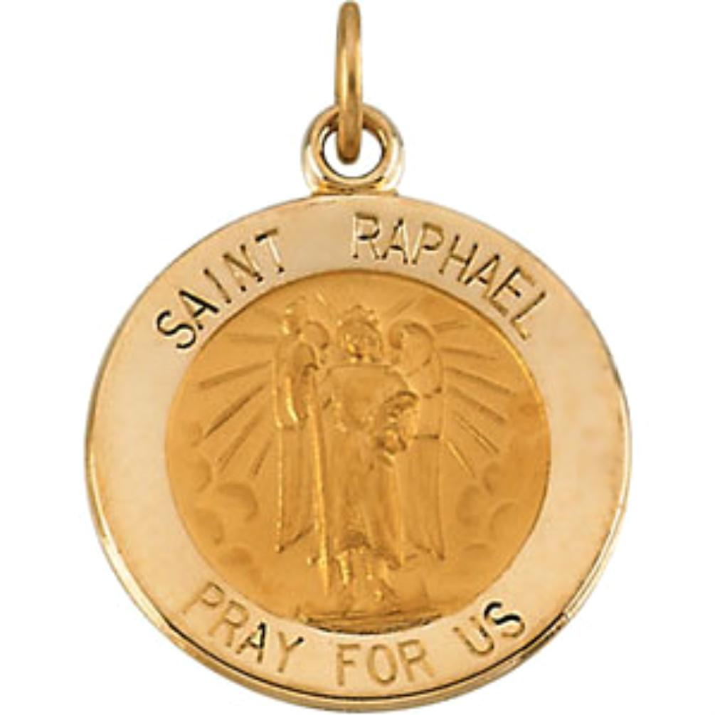 Saint Raphael Angel Medal in 14k Yellow Gold.