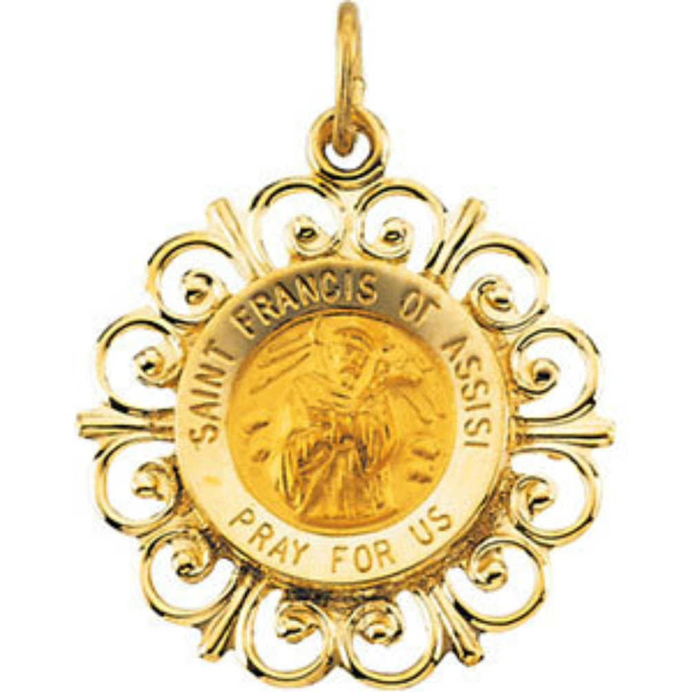 St. Francis of Assisi Medal with filigree frame.