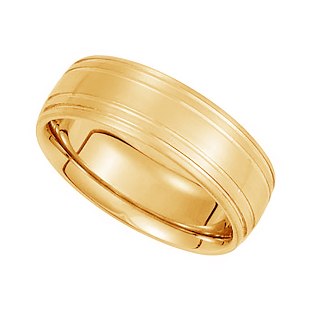 Satin Finish Grooved Comfort-Fit Band, 7mm 14k Yellow Gold