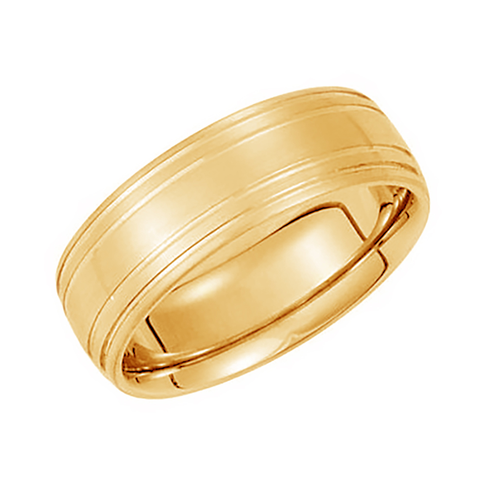 Satin Finish Grooved Comfort-Fit Band, 7mm 14k Yellow Gold